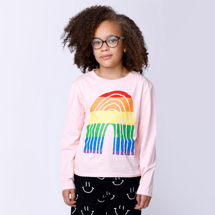 Minti Stripey Rainbow Tee - Pink Marle