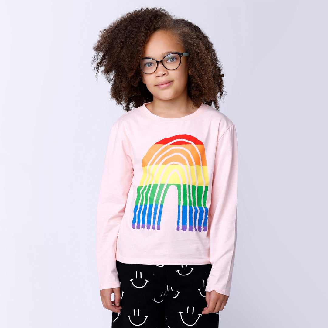 Minti Stripey Rainbow Tee - Pink Marle