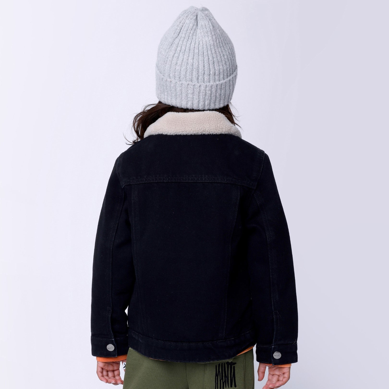 Teddy Lined Denim Bomber - Black