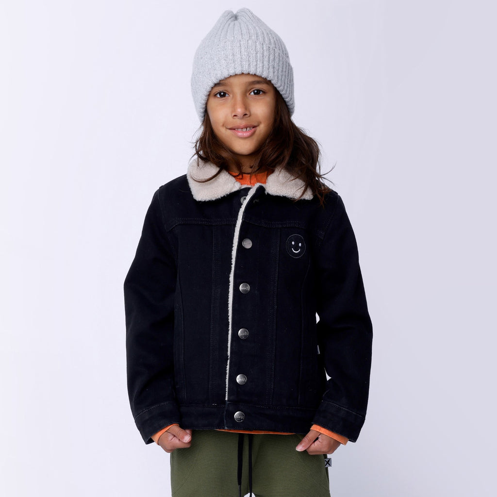 Teddy Lined Denim Bomber - Black