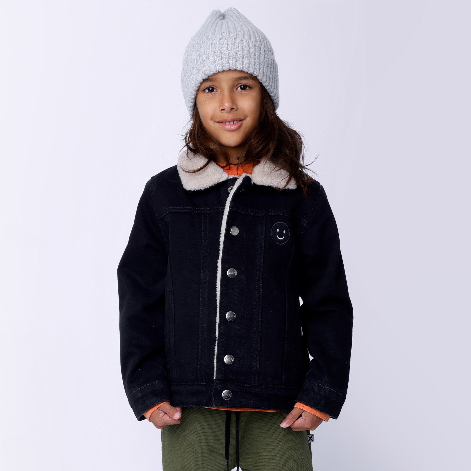 Teddy Lined Denim Bomber - Black