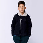 Teddy Lined Denim Bomber - Black
