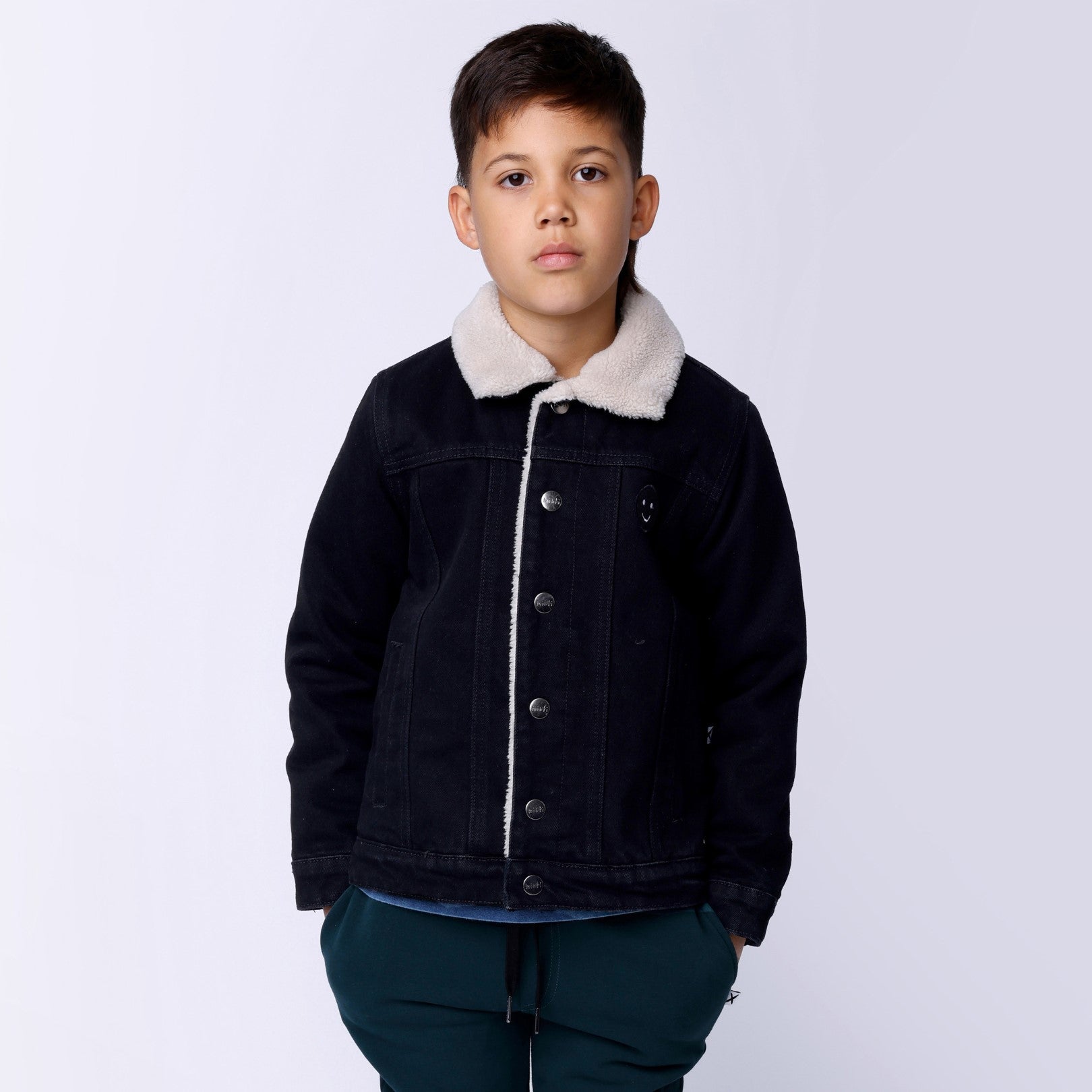Teddy Lined Denim Bomber - Black