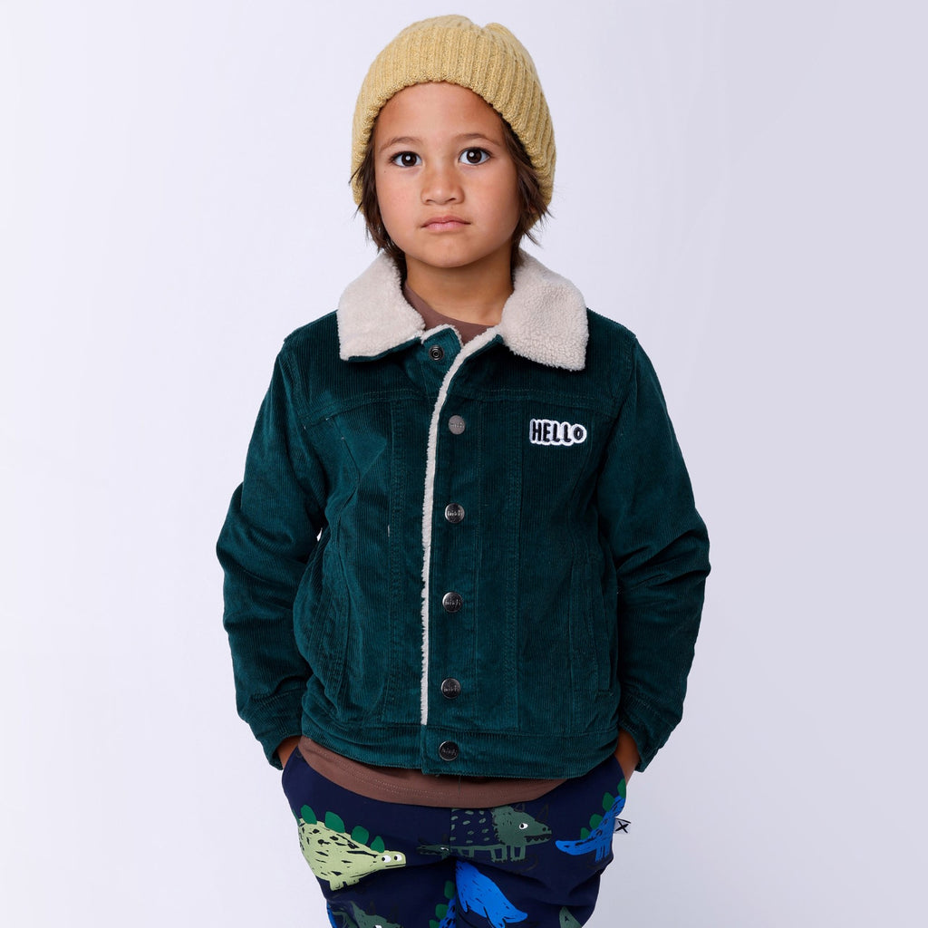 Teddy Lined Cord Bomber - Dark Green