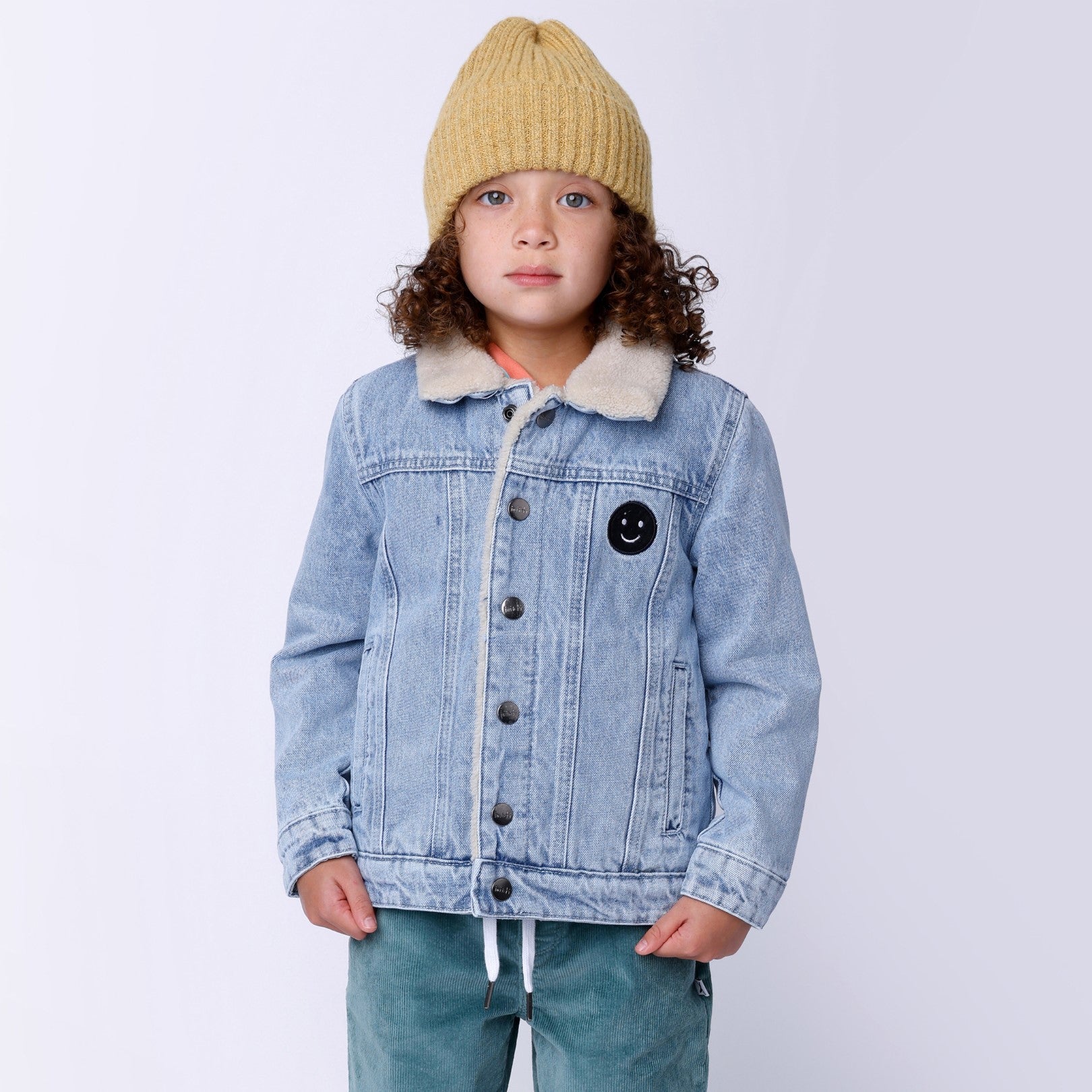 Happy Face Denim Bomber - Blue Denim