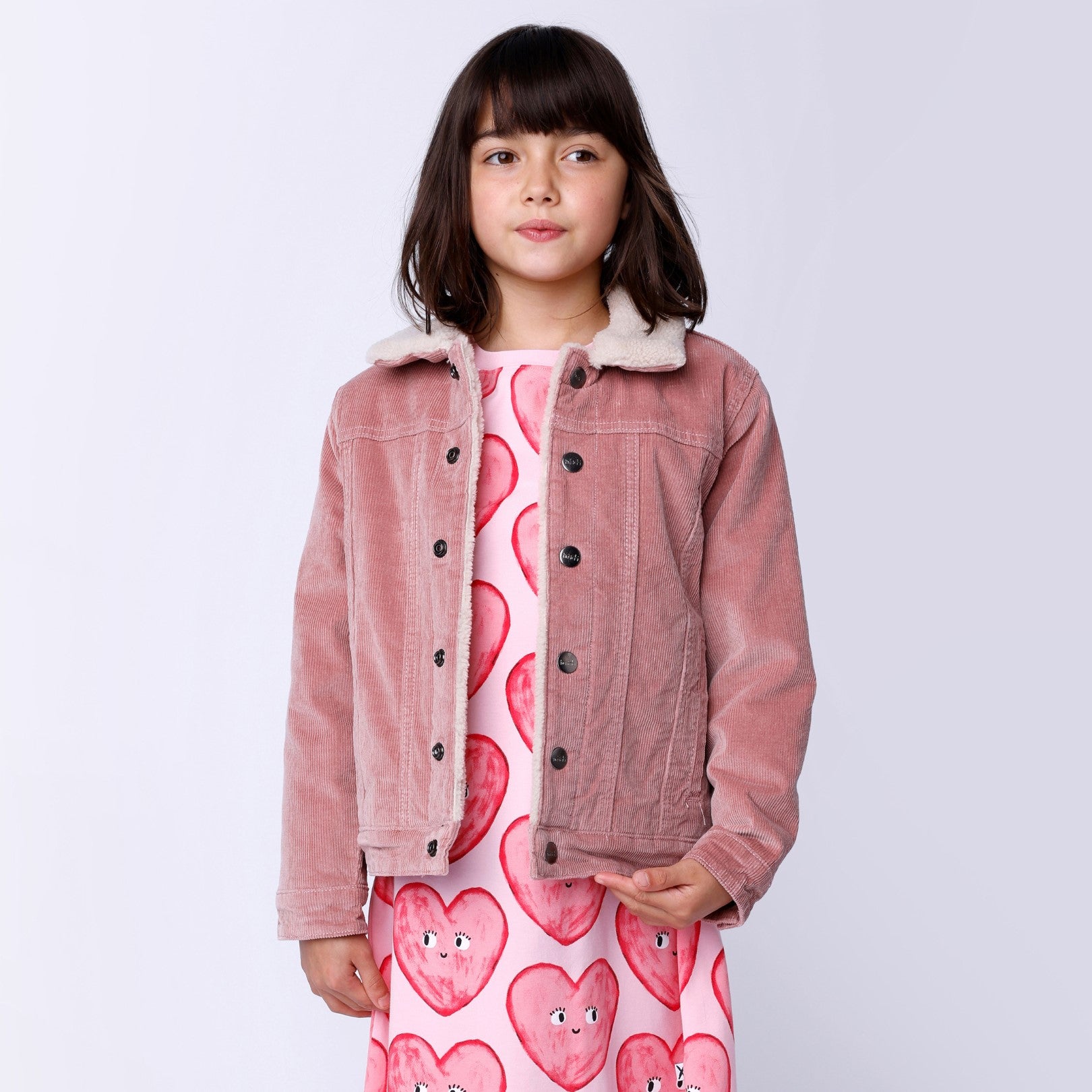 Teddy Lined Cord Bomber - Muted Pink