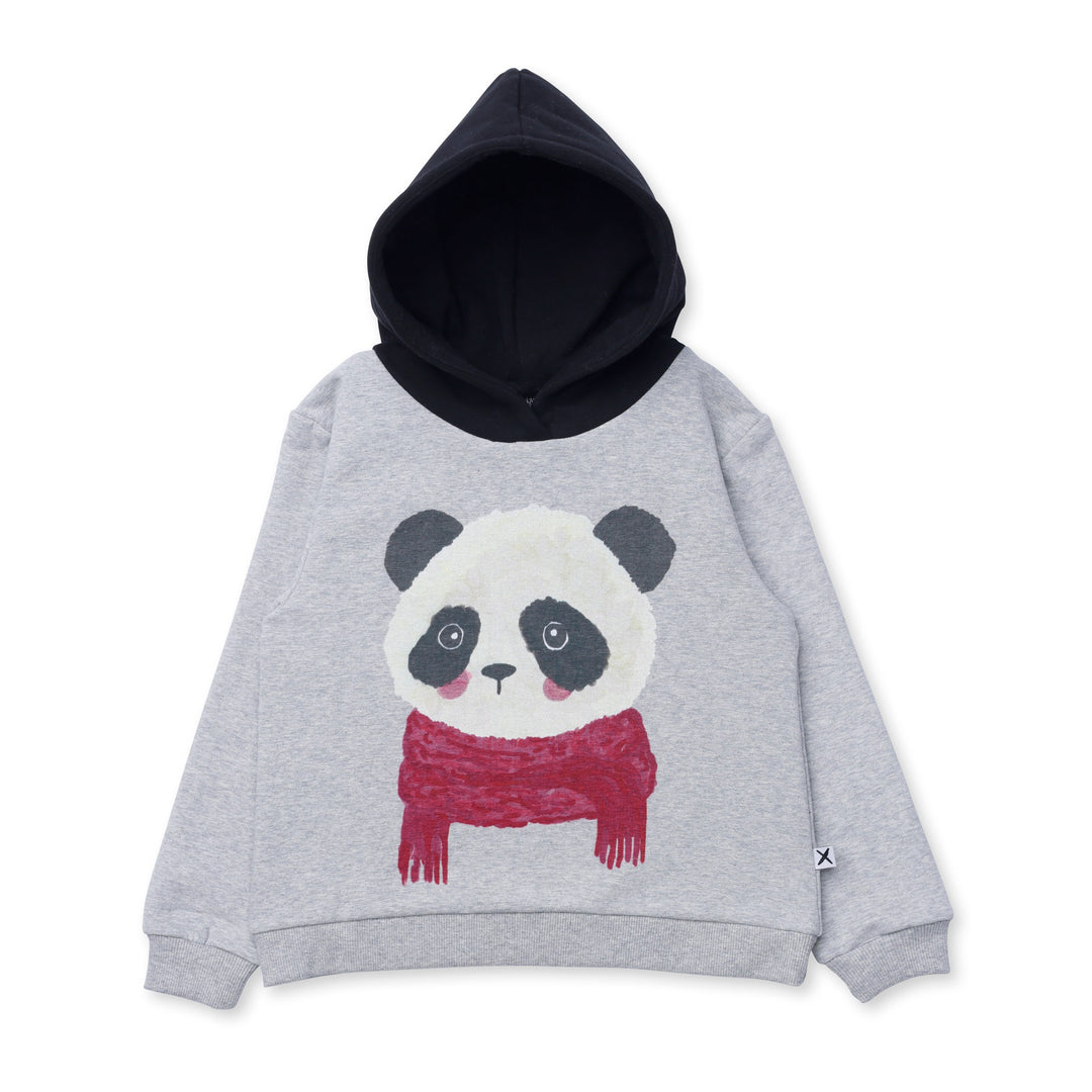 Minti Cosy Panda Furry Hood - Grey Marle/Black