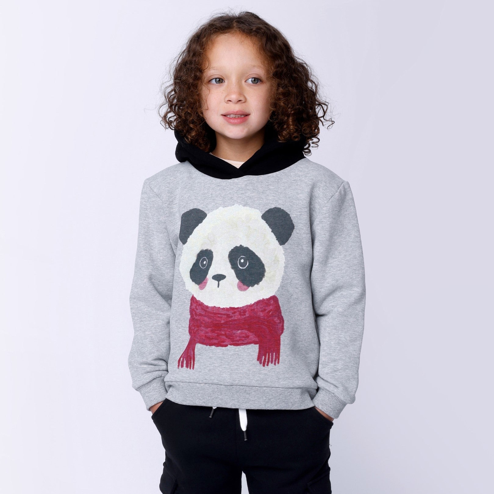 Minti Cosy Panda Furry Hood - Grey Marle/Black
