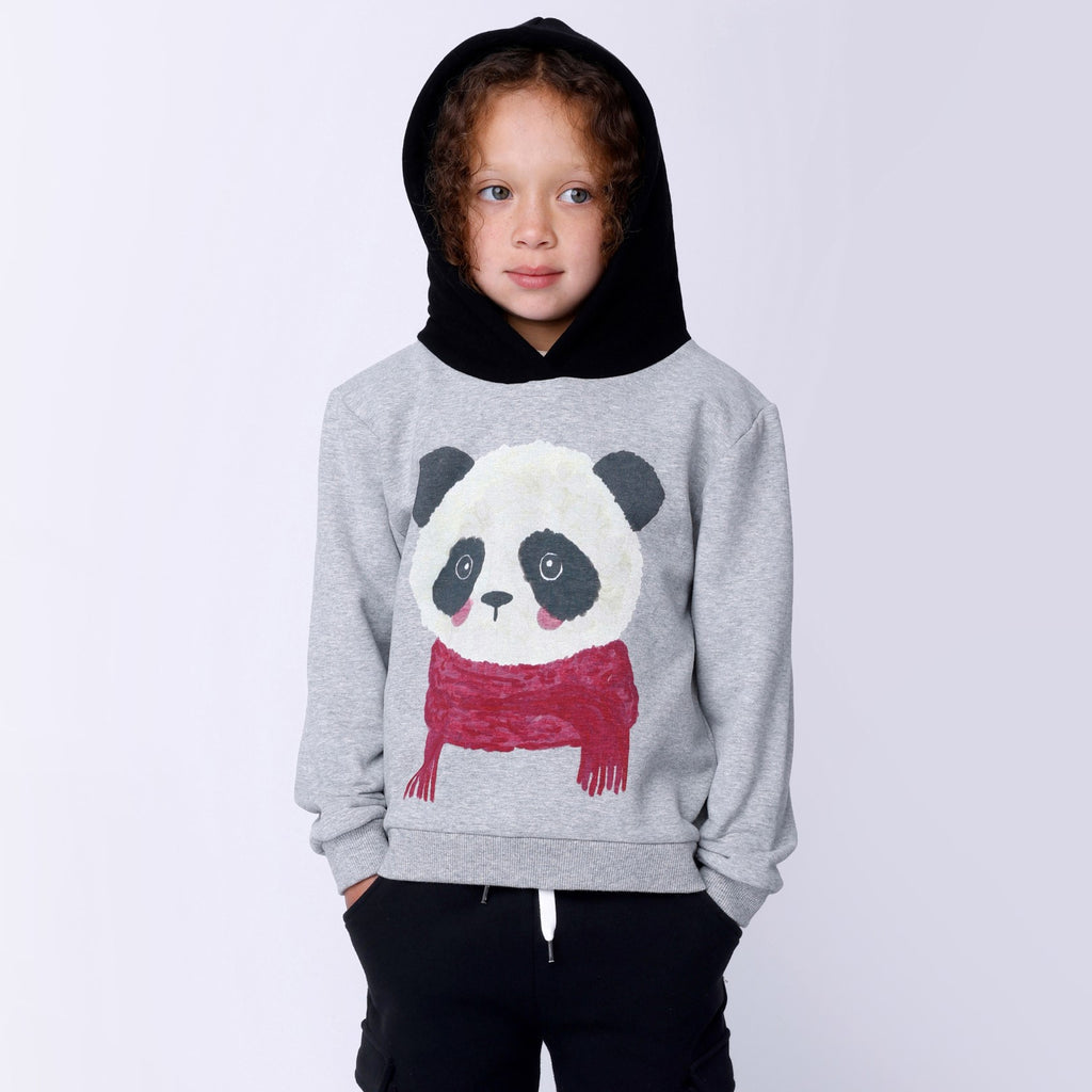 Minti Cosy Panda Furry Hood - Grey Marle/Black
