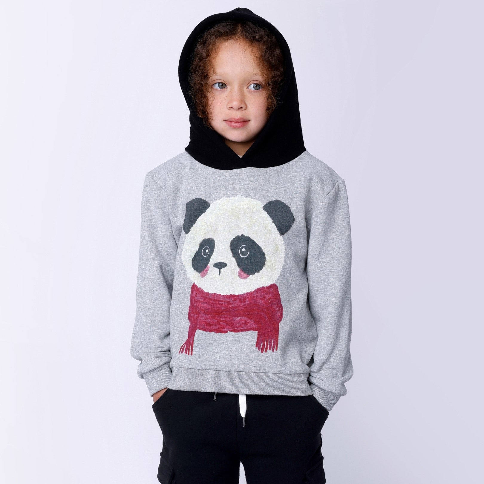 Minti Cosy Panda Furry Hood - Grey Marle/Black