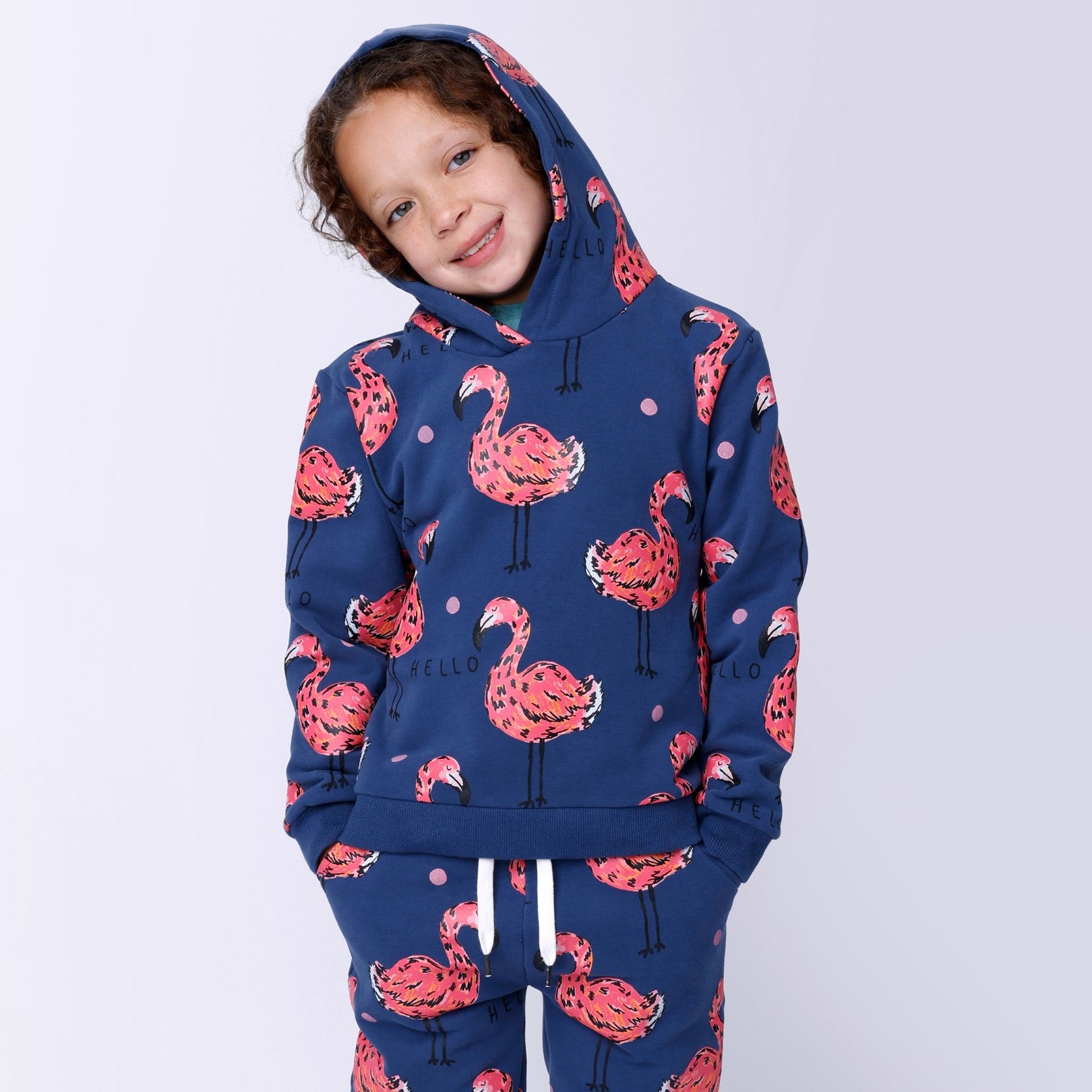 Minti Flamingo Party Furry Hood - Navy