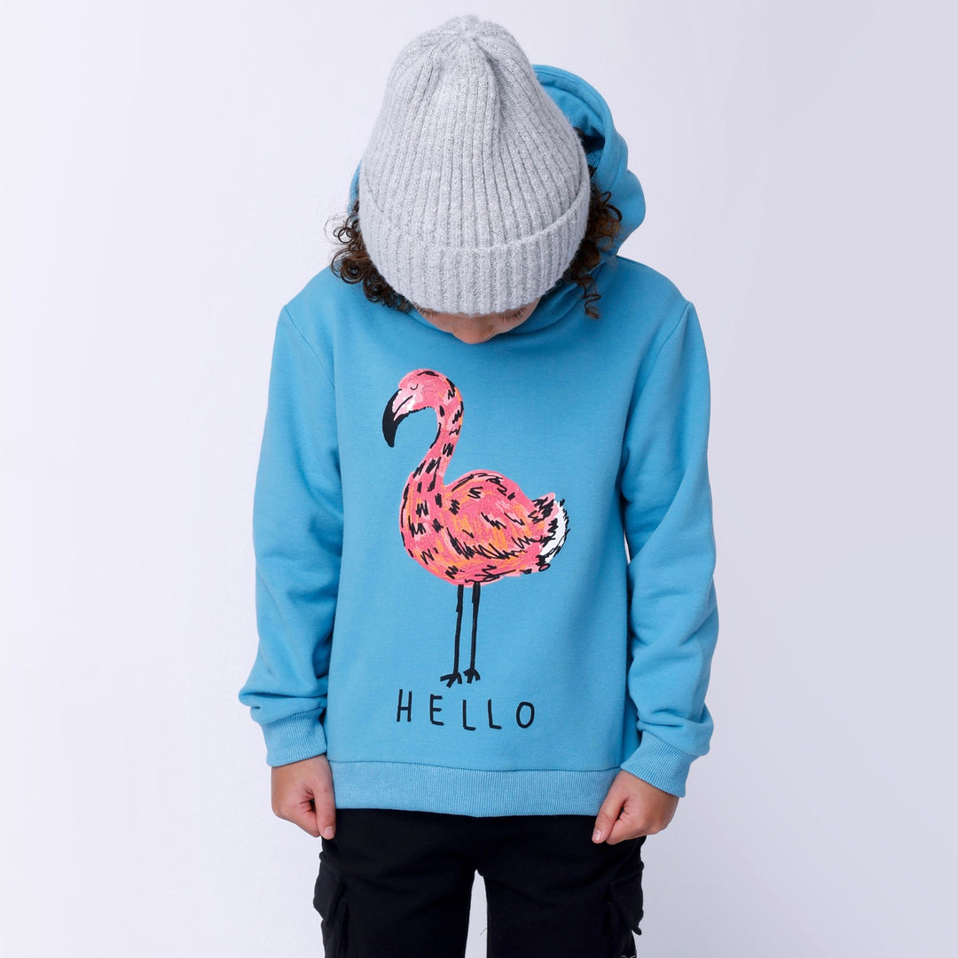 Minti Hello Flamingo Furry Hood - Aqua