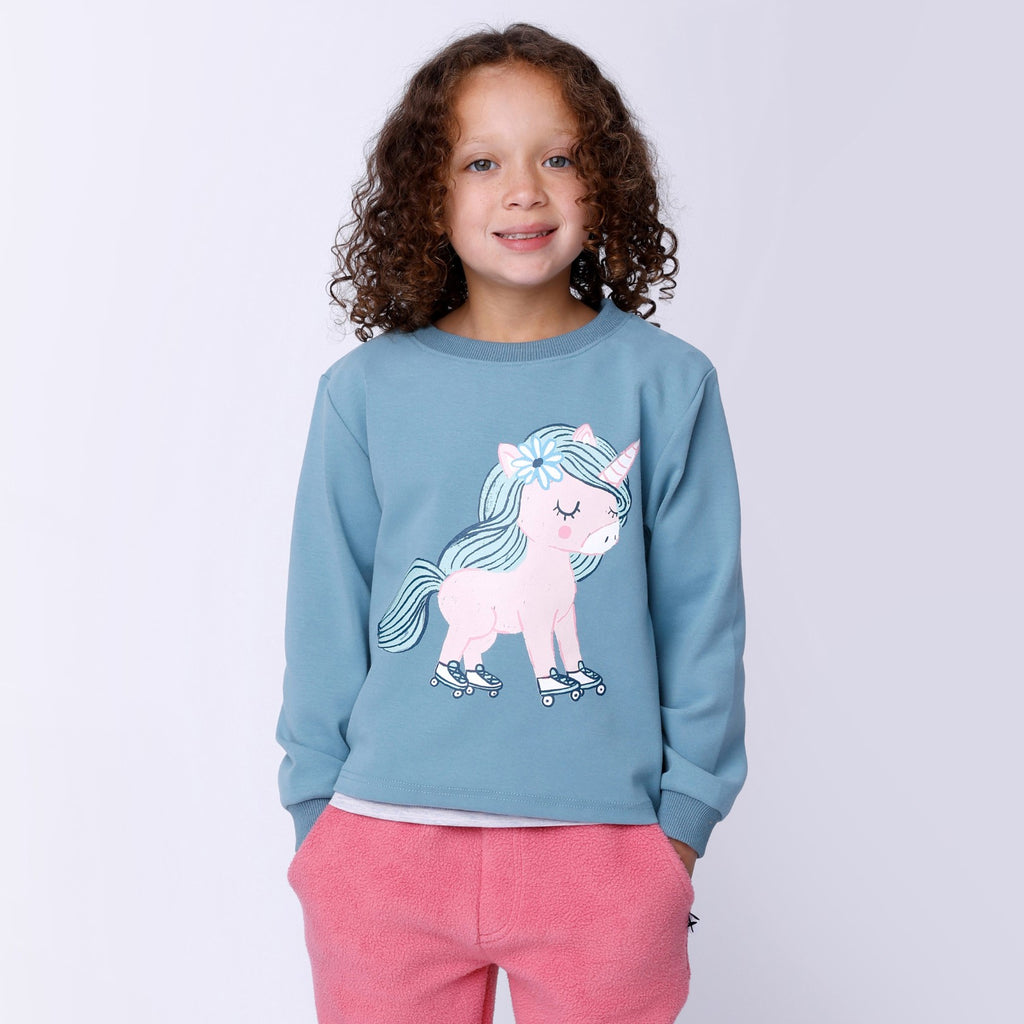 Minti Flower Unicorn Crew - Muted Green