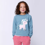 Flower Unicorn Crew - Muted Green