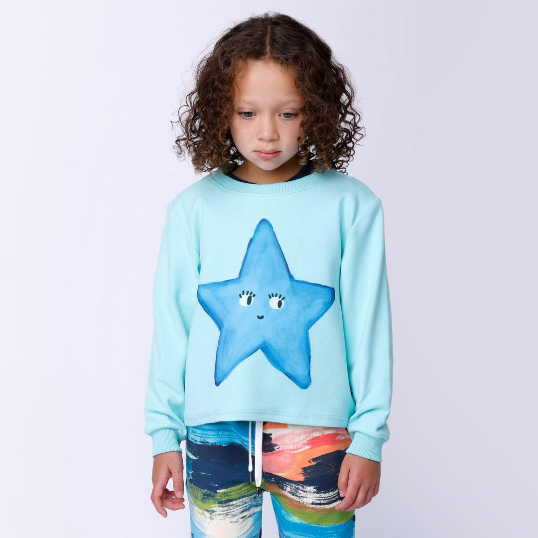 Minti Painted Star Crew - Light Turquoise