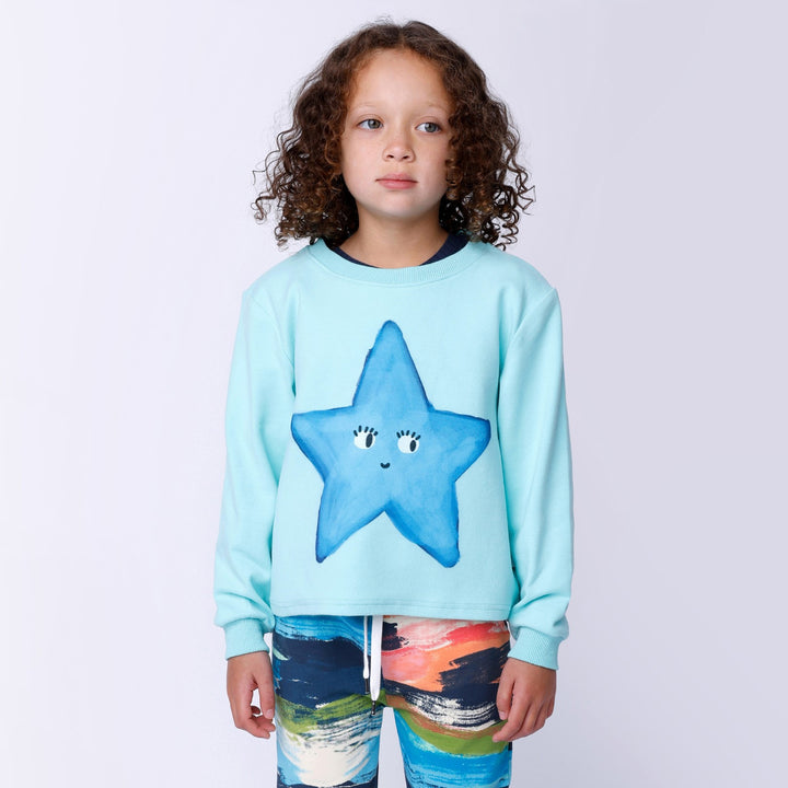 Minti Painted Star Crew - Light Turquoise