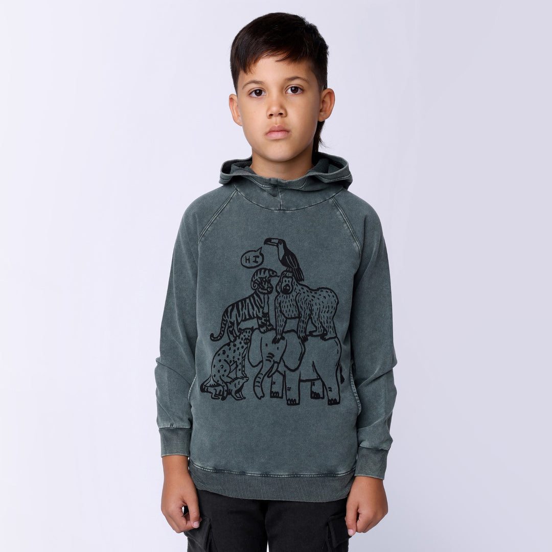 Minti Animal Pile Up Hood - Olive Wash