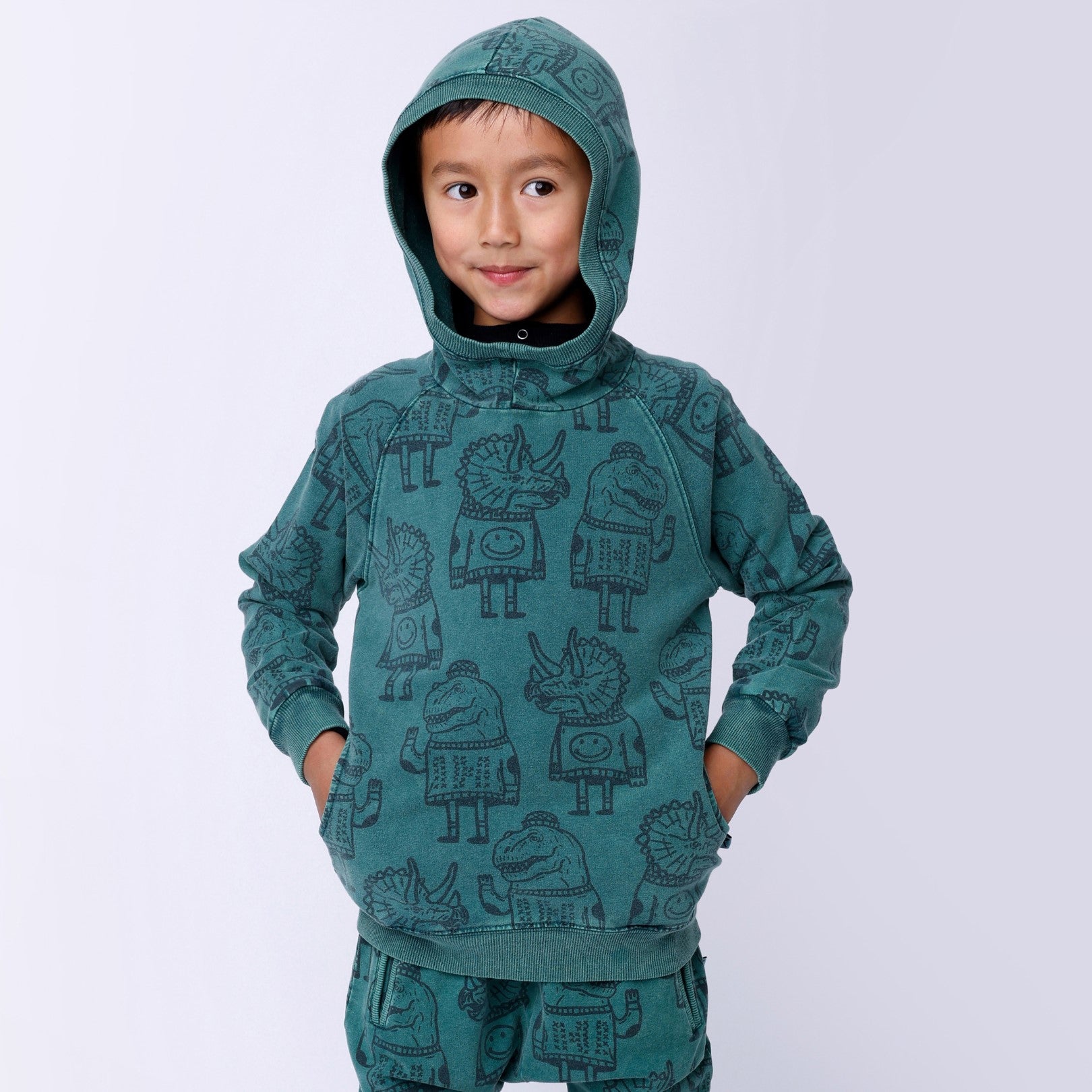 Minti Dino Buddies Hood - Forest Wash