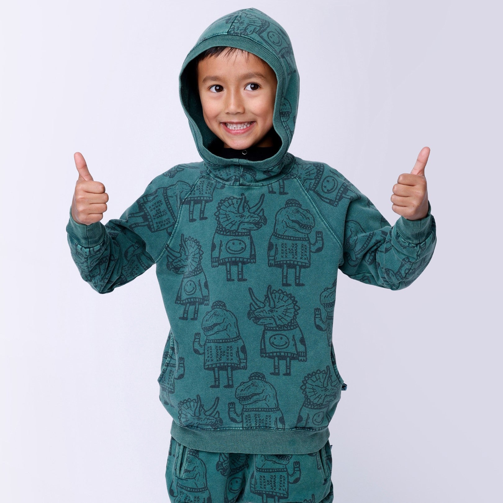 Minti Dino Buddies Hood - Forest Wash