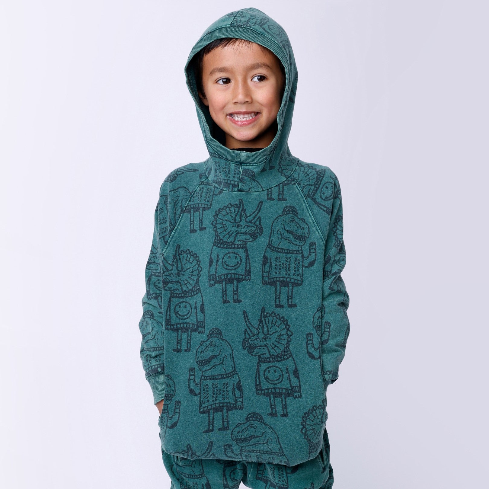 Minti Dino Buddies Hood - Forest Wash