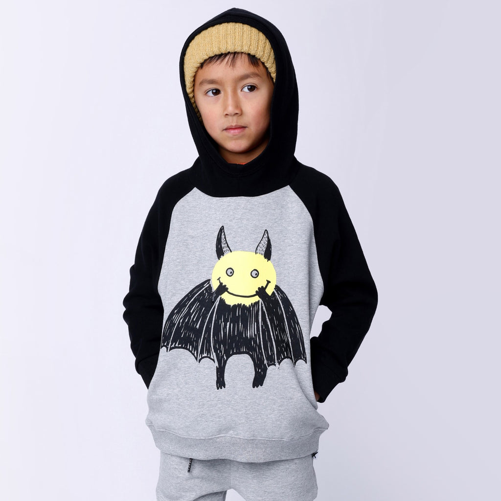 Bat Face Furry Hood - Grey Marle/Black