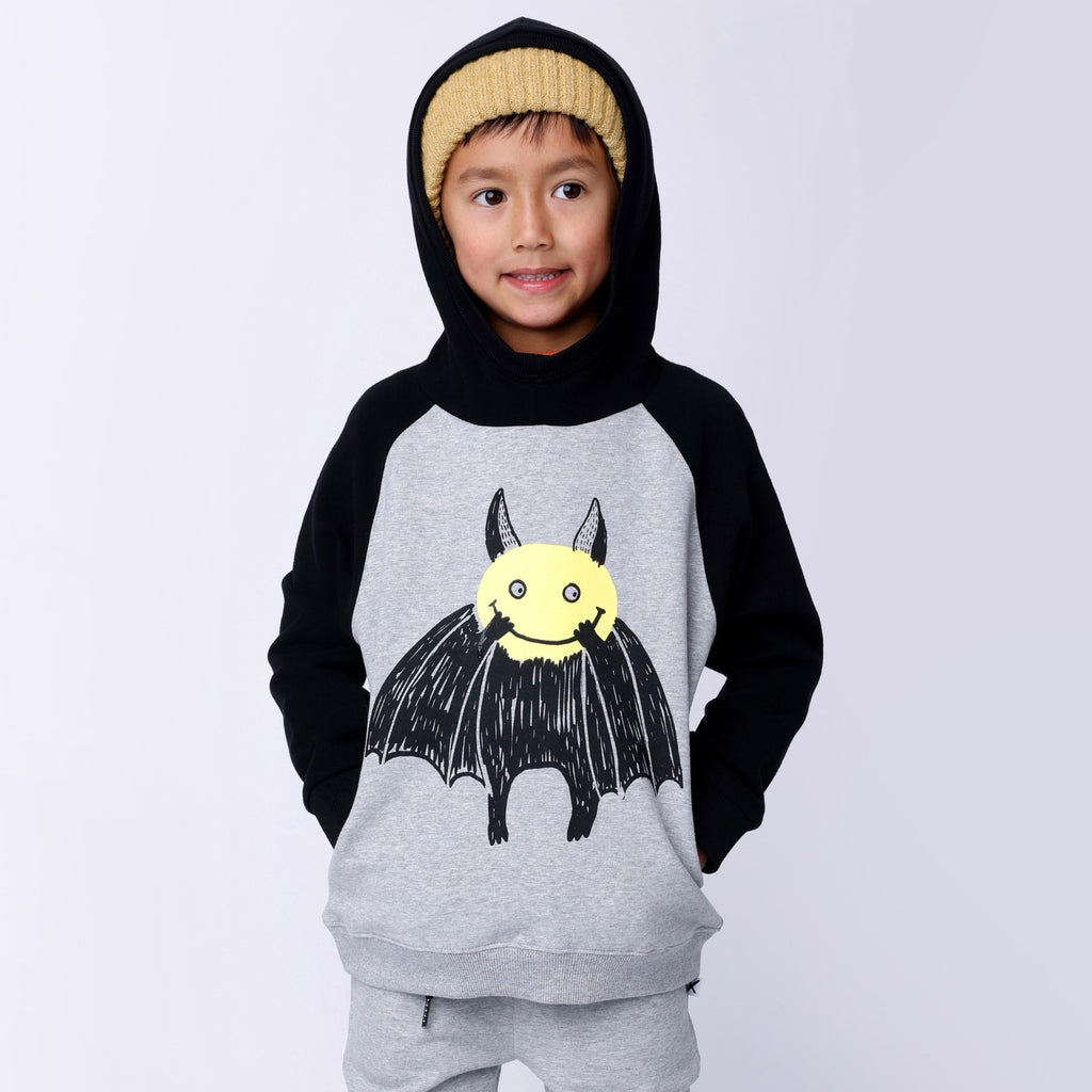 Bat Face Furry Hood - Grey Marle/Black