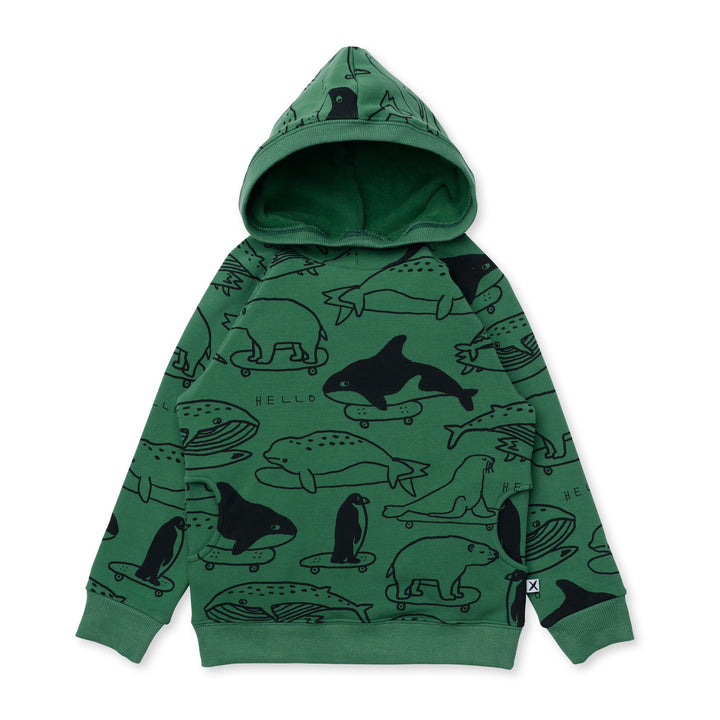 Minti Surf Skate Animals Furry Hood - Grass Green