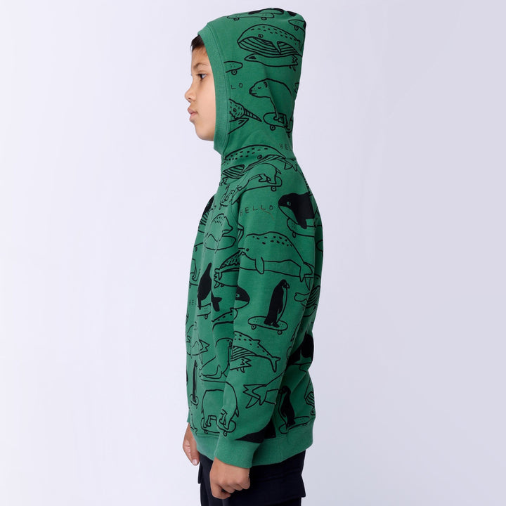 Minti Surf Skate Animals Furry Hood - Grass Green