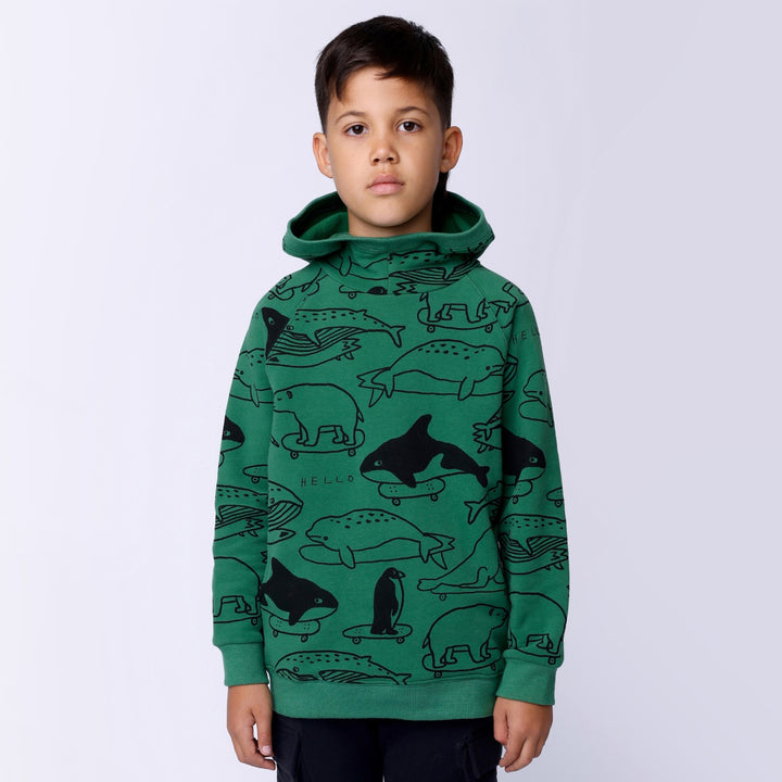 Minti Surf Skate Animals Furry Hood - Grass Green