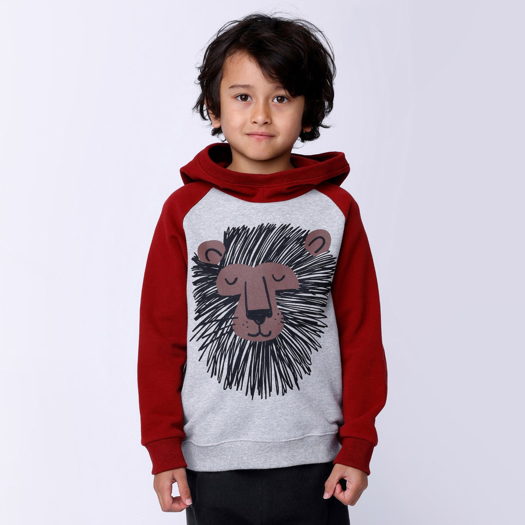 Minti Wild Lion Furry Hood - Grey Marle/Burnt Red