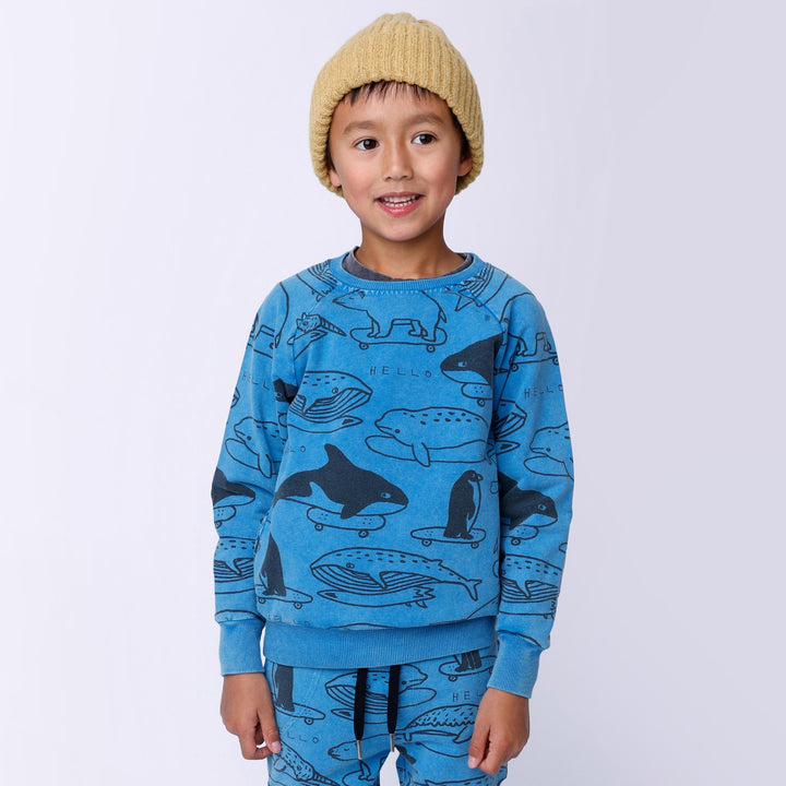 Minti Surf Skate Animals Crew - Sky Wash