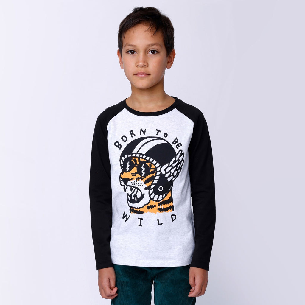 Born To Be Wild Tee - White Marle/Black
