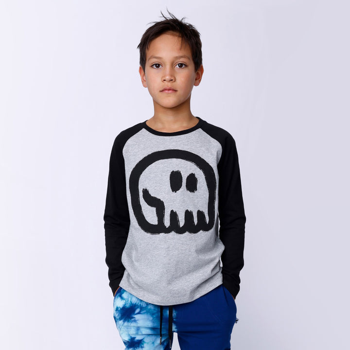 Minti Charcoal Skull Tee - Grey Marle/Black