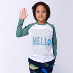 Hello Lines Tee - White Marle/Forest Marle