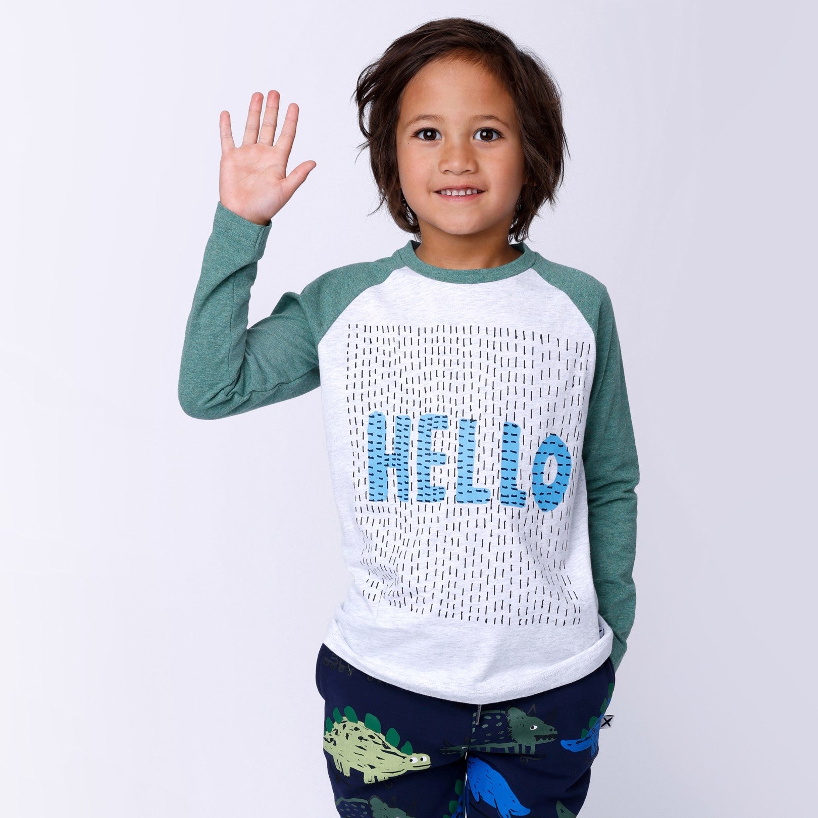 Hello Lines Tee - White Marle/Forest Marle