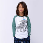 Sporty Dino Tee - White Marle/Forest Marle