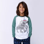 Sporty Dino Tee - White Marle/Forest Marle