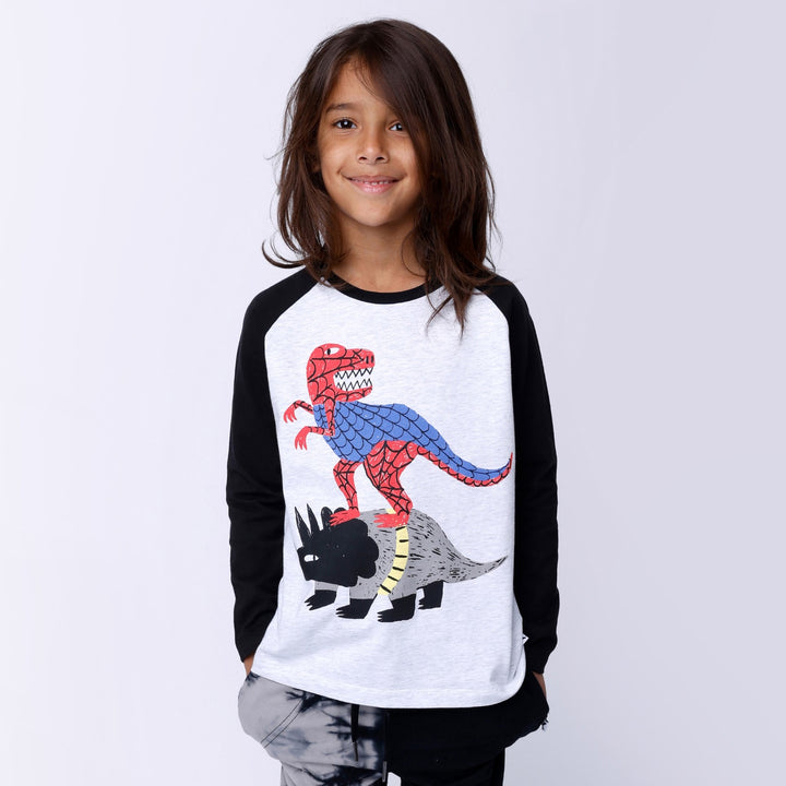 Minti Super Dinos Tee - White Marle/Black