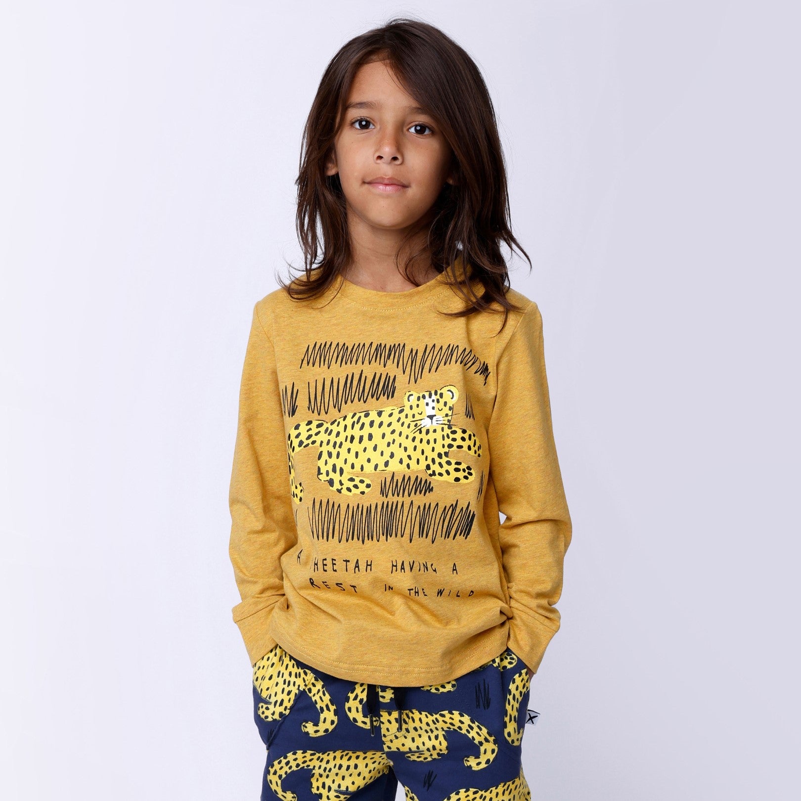 Relaxing Cheetah Tee - Mustard Marle