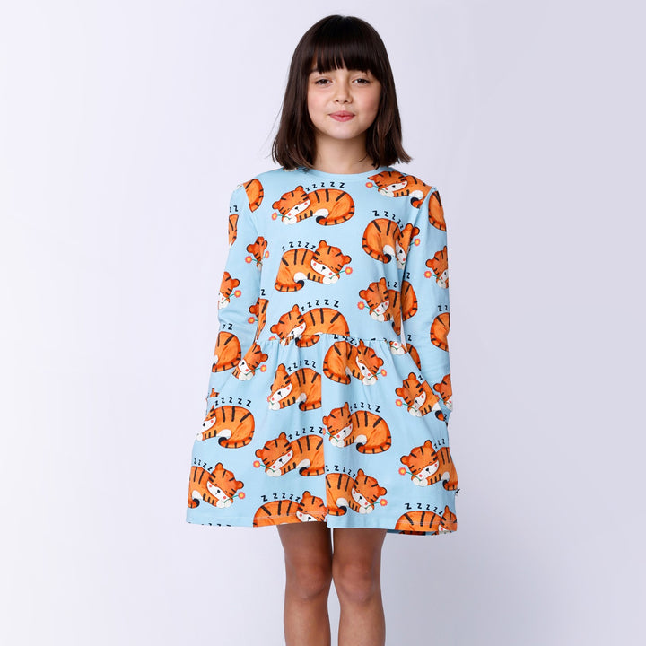 Minti Sleepy Tigers Dress - Aqua