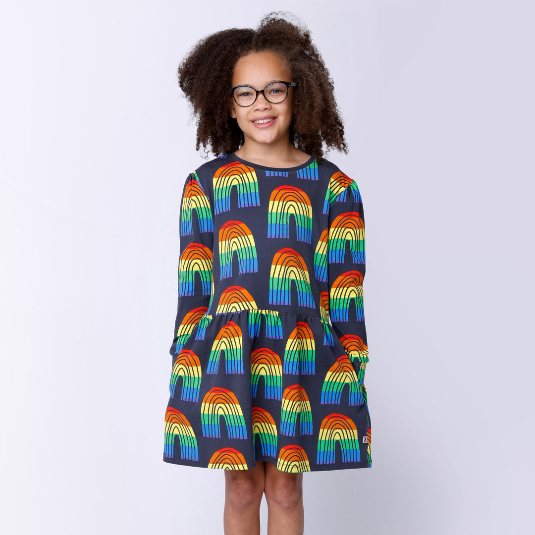 Minti Stripey Rainbow Dress - Dark Grey