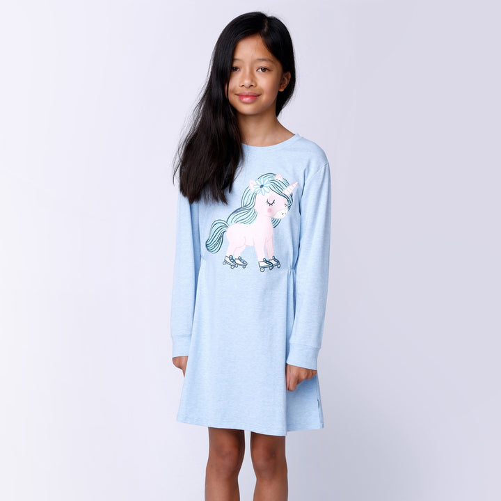 Minti Flower Unicorn Dress - Cornflower Marle