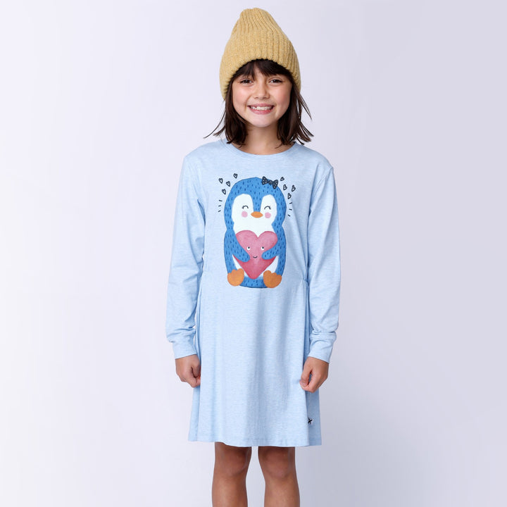 Minti Penguin Love Dress - Cornflower Marle