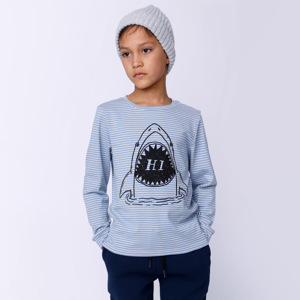 Hi Shark Tee - Muted Blue Stripe