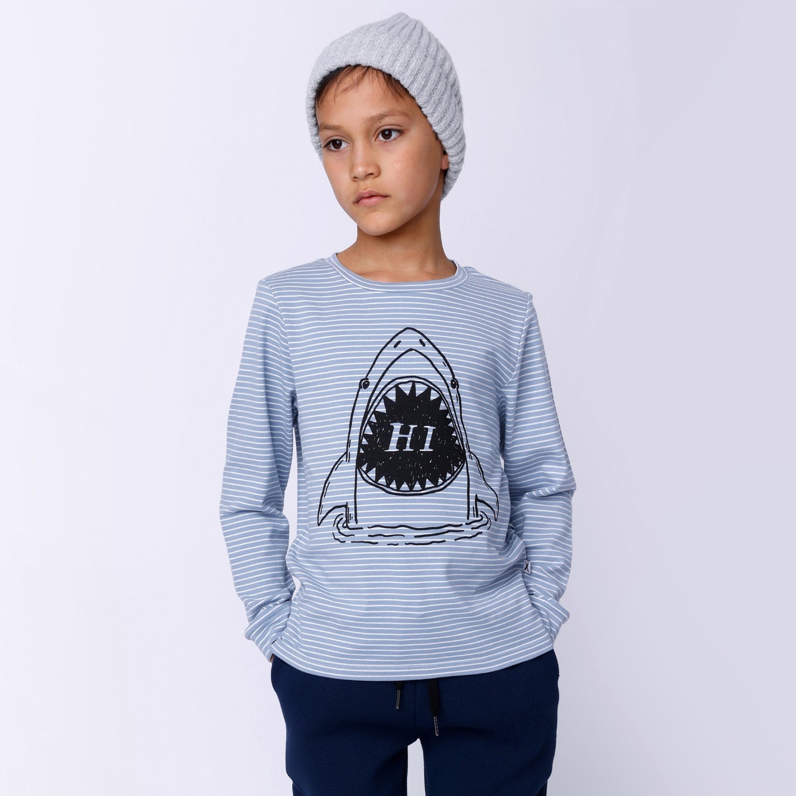 Hi Shark Tee - Muted Blue Stripe