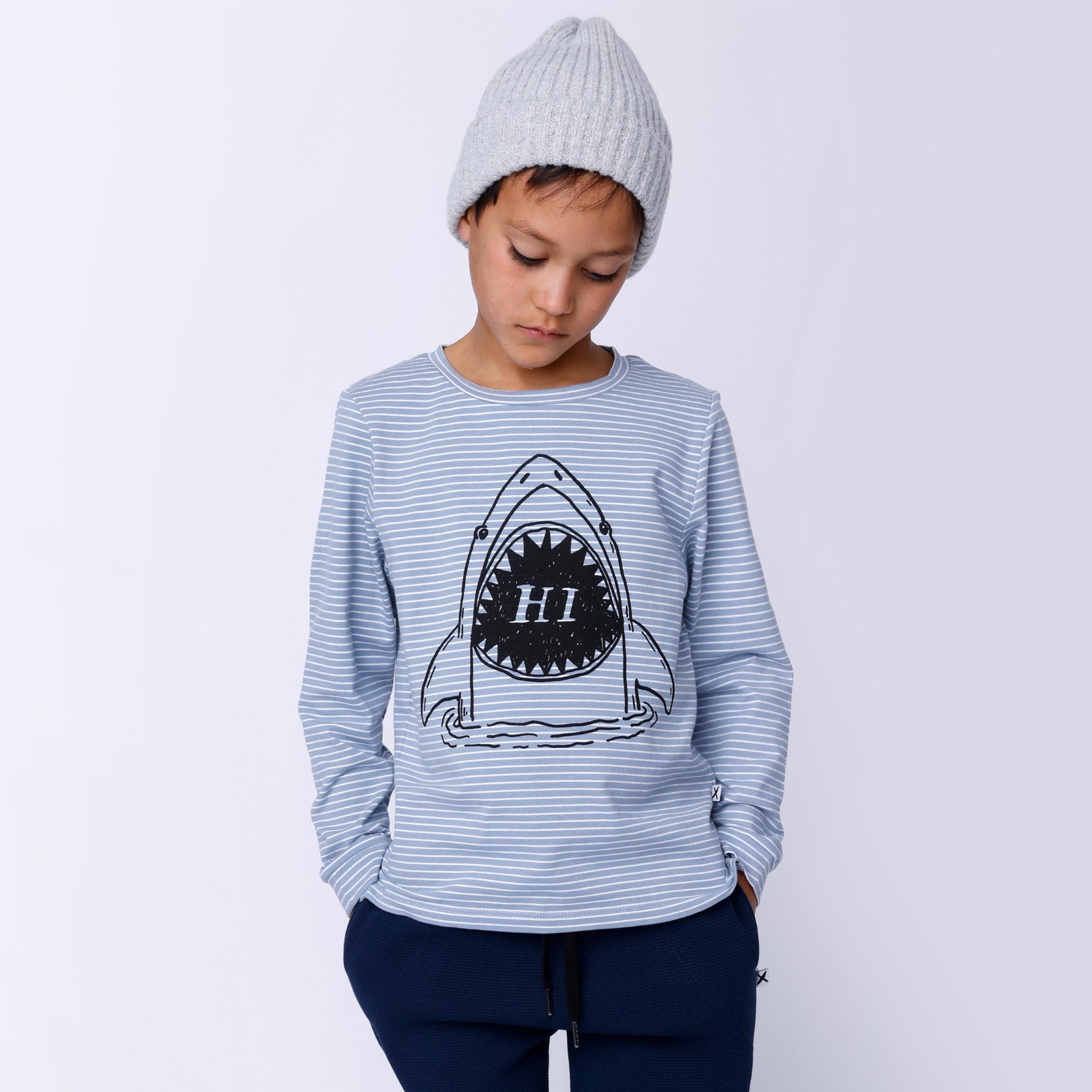 Hi Shark Tee - Muted Blue Stripe