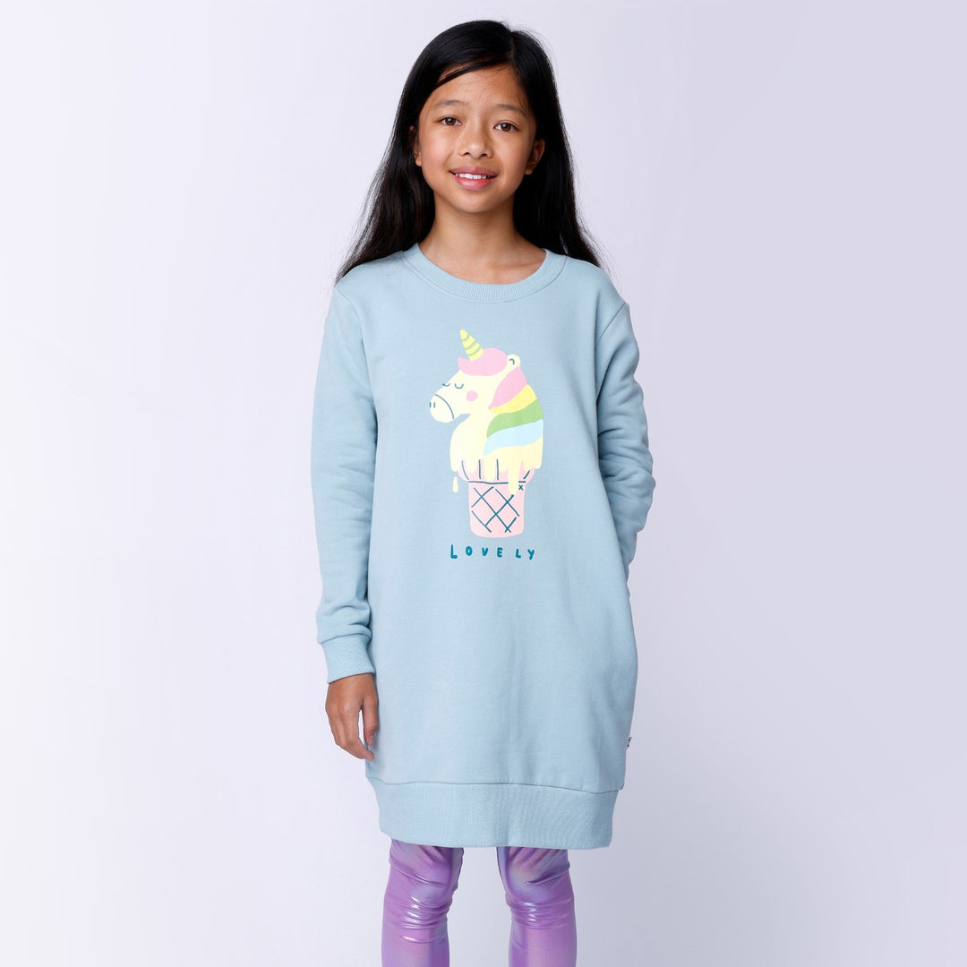 Minti Unicorn Icecream Furry Dress - Muted Green