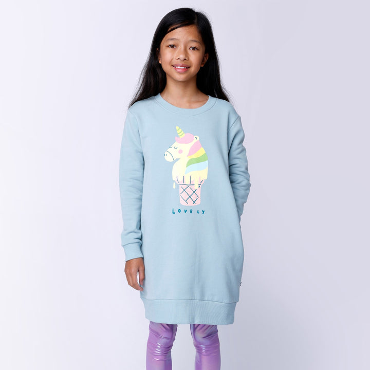 Minti Unicorn Icecream Furry Dress - Muted Green