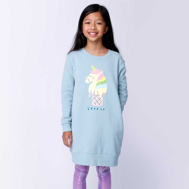 Minti Unicorn Icecream Furry Dress - Muted Green