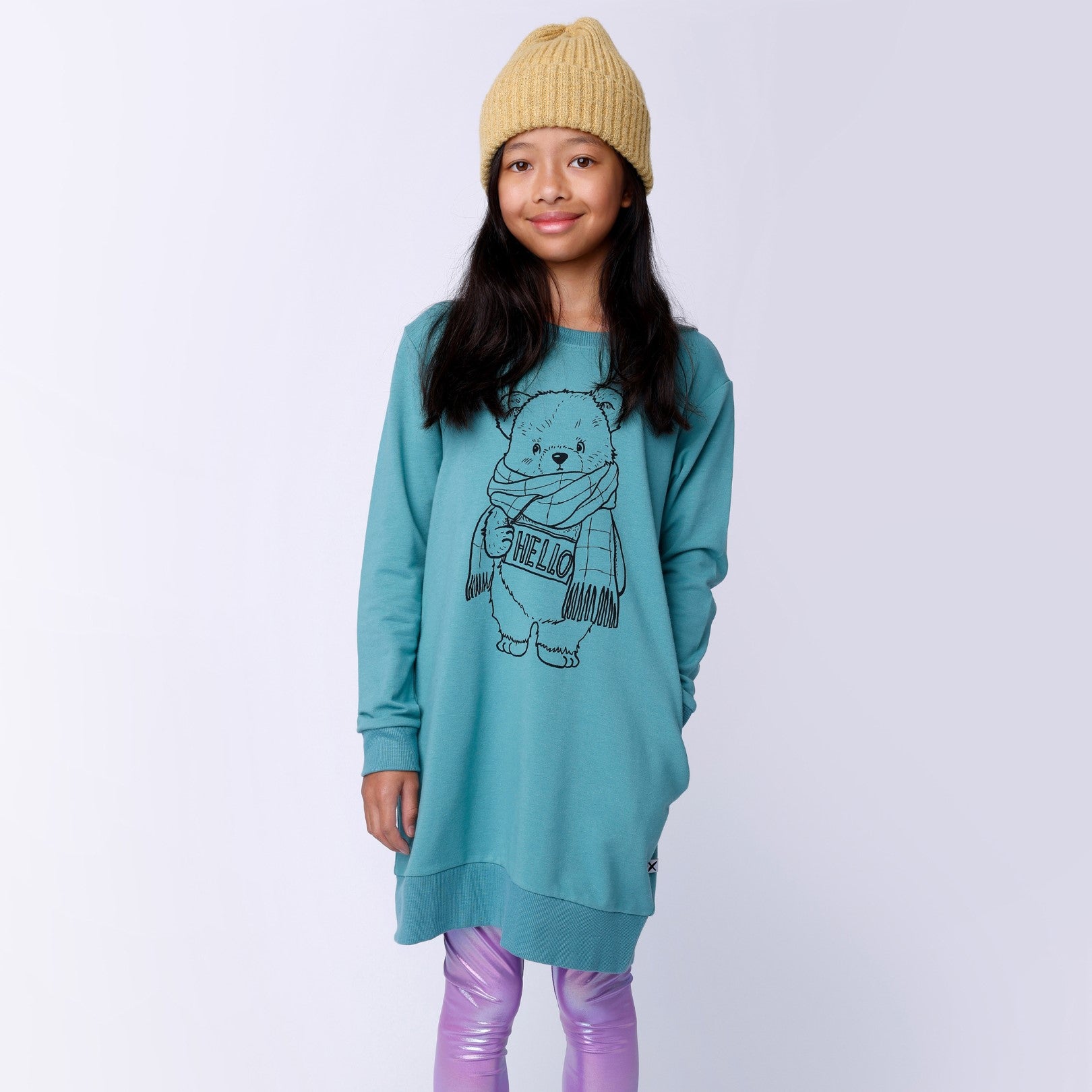 Hello Teddy Dress - Emerald